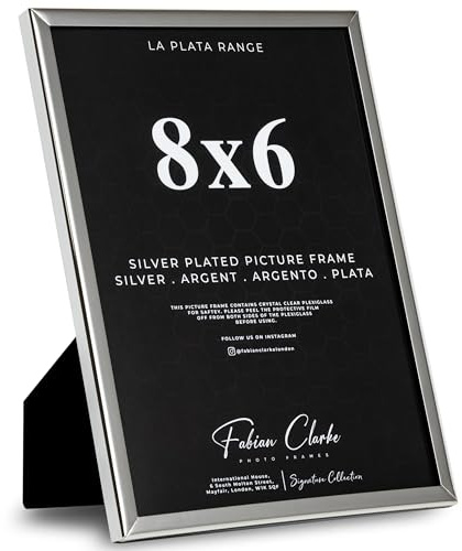 Silver Photo Frame Picture Frame Plain Metal Polished Silver Finish and Tarnish Protected for Wedding Picture or Family Photos (8x6)