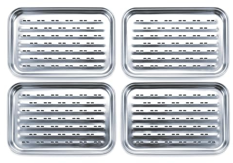 Gardenko 4er-Set Grillschalen aus Edelstahl 34,7 x 24,6 cm - Wiederverwendbare Grillkörbe für Gas-, Elektro- und Holzkohlegrill - Ideal für Gemüse, Fleisch und Fisch