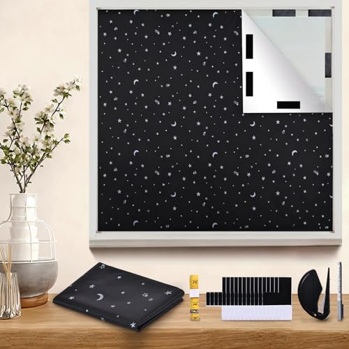 200x145cm Stick On BlackOut Blinds,420D Oxford Fabric 100% Blackout Curtains,No Drilling Required,Customisable Size/Shape, Portable Blackout Curtain Suitable for Skylight,Bedroom,Caravan,Media Room
