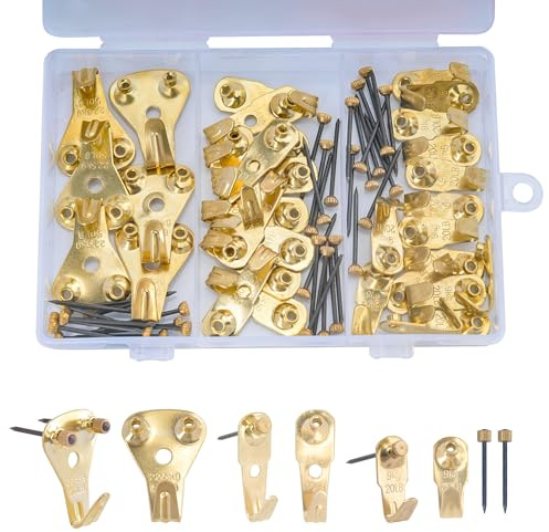 SZWLJ 72 Piezas Ganchos Para Colgar Cuadros, Incluyendo Ganchos Y Clavos | Ganchos 20、30 Y 50 Lbs - Ideal Para Colgar Cuadros Sin Agujeros Relojes, Fotos, Bolsos Y Lienzos En Paredes Duras