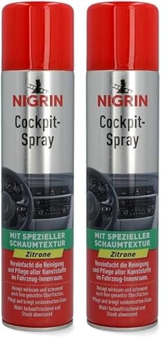 Nigrin 20464 Spray Citron Nettoyant intérieur pour Cockpit Rembourrage Cuir Intérieur Tableau de Bord Parfum Citron 400 ml (Lot de 2)