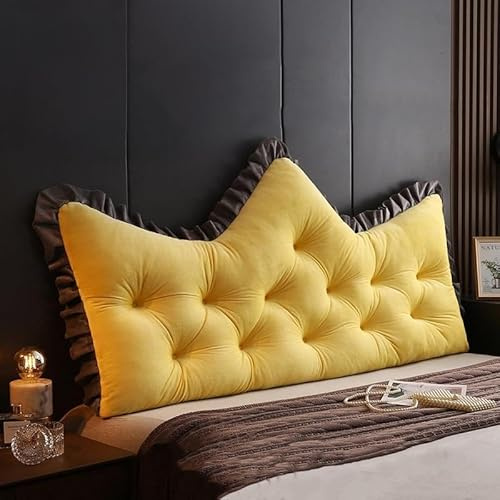 Premium gul kil huvudgavel kudde – triangel säng kil kudde med avtagbart skydd (200 x 50 x 15 cm) för dagbädd, soffa och sovrumskomfort