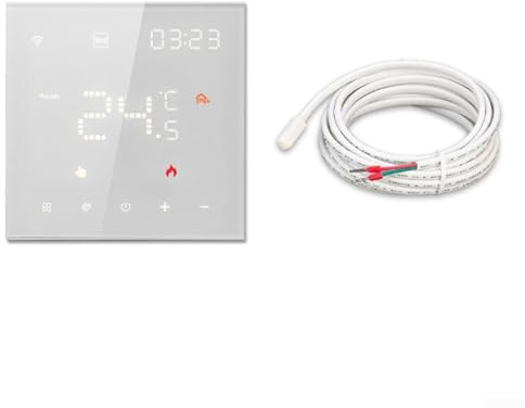 Dur?All WIFI smart programmerbar termostat med LCD-pekskärm temperaturkontroll, röstassistent integration, fjärråtkomst för Tuya-appen, för hem (vit elektrisk)