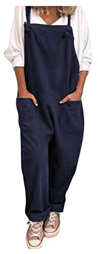 Angxiwan Women's Dungarees Summer Casual Sleeveless Overalls with Pockets Plus Size Adjustable Straps Jumpsuits Solid Color Loose Fit Bib Overall for Work Daily Holiday