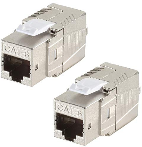 1aTTack.de 2 x CAT 8-2 x Keystone RJ45 Verktygsfri CAT8 Nyckelsten skärmad metallhölje 40Gbit s kompatibel med Cat5 Cat6 Cat7