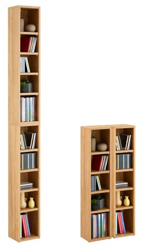 CARO-Möbel CD DVD Blueray Regal Chart in Wildeiche – Zweiteiliges Medienregal, Aufbewahrung, CD-Ständer mit 10 Fächern für bis zu 160 CDs, 20x187 cm (B x H)