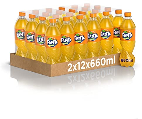 Fanta Original Gusto di Arancia – 24 Bottiglie da 660 ml, con Succo di Arance Italiane, Senza Aggiunta di Conservanti, Bottiglia PET 100% riciclabile, Gusto Rinfrescante, Bevanda Analcolica Frizzante