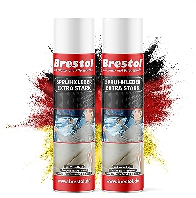 BRESTOL® Sprühkleber Extra Stark – Industrielles Klebespray mit verstellbarem Sprühkopf – Schnelltrocknend & Präzise Dosierbar, Sprühkleber Schaumstoff, Holz, Metall, Kunststoff, etc. 2x500 ml
