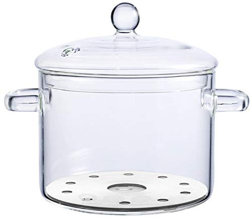 TAMUME 1.5L Pentole Vetro con Coperchio per Induzione con C-Stile Maniglie, Pentola Brasata con Coperchio Coperto per Verdura e Zuppa