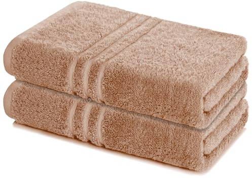 Lavea® Lot de 2 Serviettes de Bain 80x200 cm 100% Coton Douces et Absorbantes – Parfaites comme Serviettes de Bain Grande Taille, Draps de Bain ou Serviettes de Toilette – Cappuccino