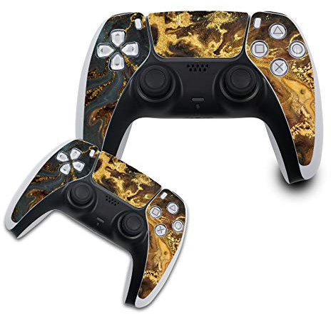 Finest Folia Film de Protection Compatible avec PS5 Sticker Housse pour Jeux Console contrôleur boîtier Autocollant Vinyle Film Peau Contre Les Rayures R140 (Controller Set, Nr. 7 Goldpuder)