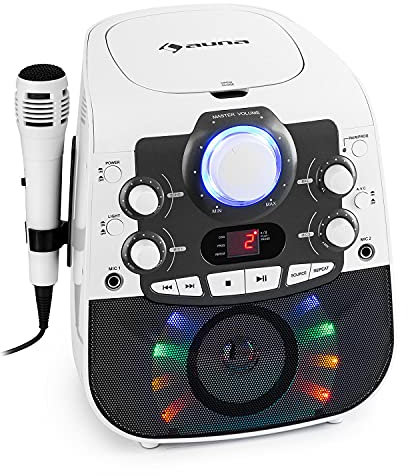 auna StarMaker 2.0 Karaoke-Anlage Karaokemaschine, Bluetooth-Funktion, CD-Player, für CD, CD+G, CD-RW, inkl. Mikrofon, 2 Mikrofon-Eingänge, LED-Show, A/V-Ausgang, weiß