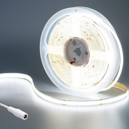 GOMING 24V COB LED Strip Kaltes Weiß 6000K 5M LED Streifen 480LEDs/M 4500lm | LED Band Selbstklebend CRI 93+ Hohe Helligkeit Nicht Wasserdicht IP20 Lichtband für Heim Deko(Netzteil nicht Enthalten)