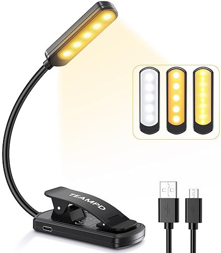 TEAMPD Leselampe Buch Klemme, Buchlampe mit 10 LEDs, 3 Farbtemperatur Modi Dimmbare Helligkeit, Augenschutz Klemmlampe, USB Wiederaufladbare Klemmleuchte, 360° Flexibel für Nachtlesen ins Bett, Reisen