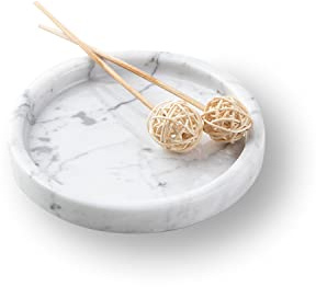 PHINILUX Italienisches Tablett aus 100% Marmor, rund, 14 cm, dekoratives und Obst-Serviertablett für Badezimmer, Küche, Nachttisch, Schmuck-Ringschalenhalter, Tischakzente, Dekoration, Weiß