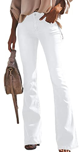 HYCYYFC Ausgestellte Schlaghose mit elastischer Taille für Damen, Röhrenjeans, gerade, Stretch-Denim mit weitem Bein, Schlagjeans (Color : White, Size : L)