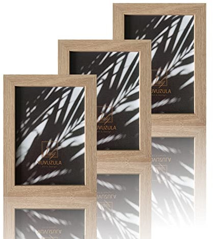 VUVUZULA Bilderrahmen 13x18cm Holz Fotorahmen 5x7 Zoll Holzrahmen MDF Rahmen 13x18cm in Natur 3er Set