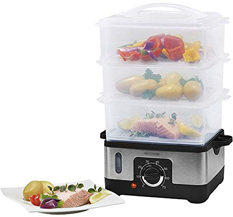 REJOON Pentola for Cottura a Vapore elettrica Domestica Pentola for Cottura a Vapore Multifunzionale Pentola for Cottura a Vapore for Frutti di Mare a 3 Strati di Grande capacità Automatica