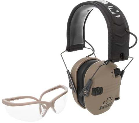 Walker's Razor Slim Electronic Hearing Protection Muffs and Shooting Glasses Combo FDE 23dB Protection with HD Speakers