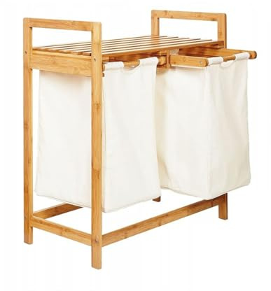 AD.CON Bambus-Wäschekorb, Badezimmer Regal, Bambus Wäscheregal, Wäschesack, Badregal, Wäschesortierer Beige