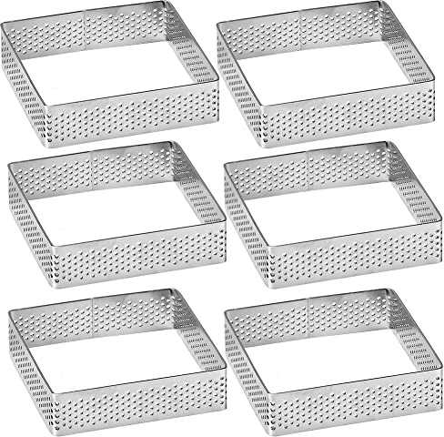 Guowall Cercle à Tarte Perforé Carré, Anneau à Tarte de PâTisserie, Acier Inoxydable (7.5 * 7.5 * 2cm)