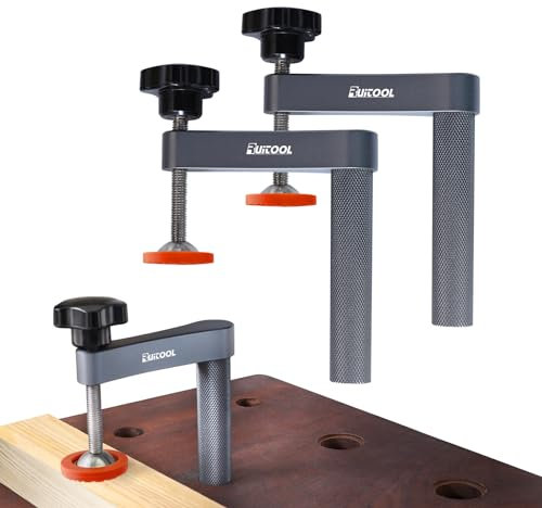 RUITOOL Bench Dog Clamp,3/4（19mm Holdfast Dog Hole Clamp,Adjustable MFT Table Stainless Steel Hold Down Clamps for Woodworking Tools - 2 Pack