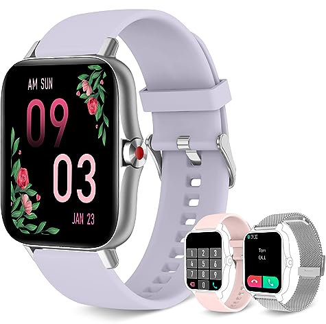 Iaret Smartwatch Donna Chiamata Bluetooth e Risposta Vivavoce, Smart Watch da SpO2 Cardiofrequenzimetro, Orologio Fitness 8 modalità Sport Notifiche Messaggi Whatsapp per Android/iOS Argento