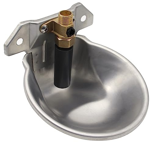 Abustle pig Metal Sheep Automatic Water Drinking Bowl, Thickened Steel Automatic Goat Waterer Fountain with Copper Valve Touch Switch,Farm Water Drinking Equipment (Silver)