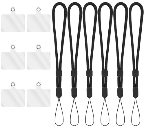 Amabro 6PCS Phone Lanyard Strap, Detachable Cellphone Wrist Strap Holder | Adjustable Phone Charm Grip Black Hand-free Phone Chain with Tether Tab for Universal Coverage Phones Cases Keys Case