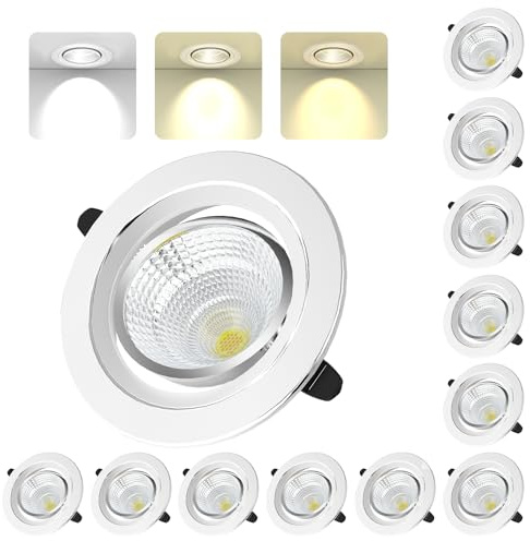 LED Einbaustrahler 230V Dimmbar, 6W Einbaustrahler LED Warmweiß 3000K Naturweiß 4500K Kaltweiß 6500K Deckenspots IP44 LED Spots Lochmass75-85mm Schwenkbar Einbauspots für Küche Badezimmer, 12er Set
