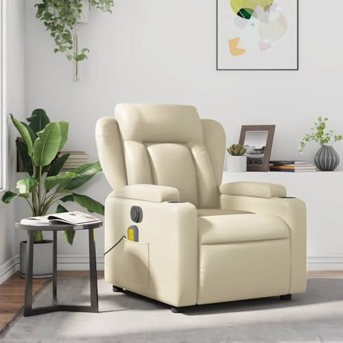 Gecheer Massagesessel Elektrisch, Verstellbar Fernsehsessel Relaxsessel Ruhesessel Liegesessel Creme Kunstleder