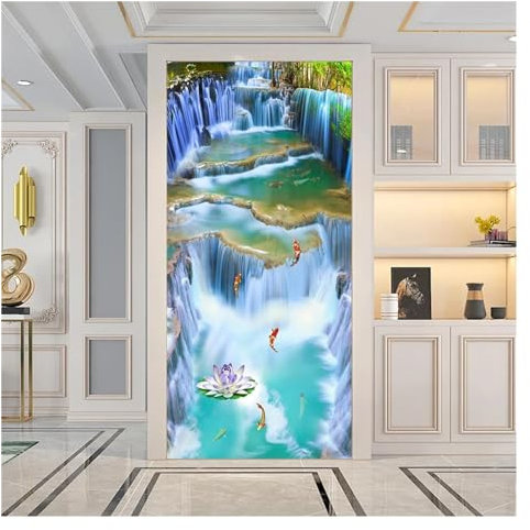Türaufkleber Türtapete Türbilder Türposter Wasserfall Landschaft DIY Tür Aufkleber Home Dekoration Wand Aufkleber Küche Kunst Wandbild PVC Tapete(77x200cm)