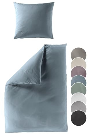 liebling Satin Bettwäsche Jeans blau, 1 x Bettbezug 135 x 200 cm + 1 x Kissenbezug 40 x 80, Bettzeug aus 100% seidig weicher Baumwolle, 60 Grad, Ökotex Made in Green