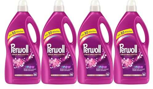 PERWOLL Blütenrausch Waschmittel 4x80 WL (320 Waschladungen), Feinwaschmittel reinigt sanft und erneuert Farben und Fasern, für alle farbigen Textilien, mit Dreifach-Renew-Technologie