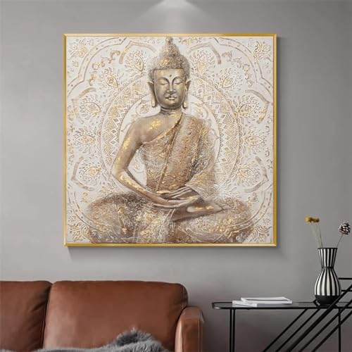 YLHKME Abstraktes Goldene Buddha-Statue Bilder Leinwand Malerei, Buddhismus Wandbilder Wohnzimmer Schlafzimmer Deko Poster Kunstdrucke,Ohne Rahmen (Rahmenlos,80X80CM)