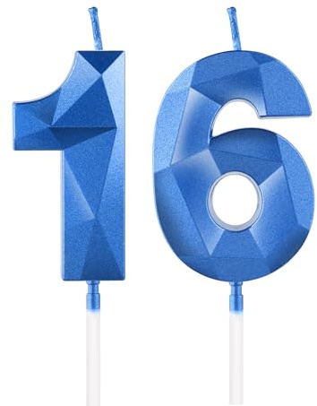 Royal Blue 16th Birthday Candles, 3D Number 16 Candle for Cake, Boy Girl 16th Birthday Decorations,Sapphire Candle Topper Blue Cake Decorations for Birthday Party Wedding Anniversary Supplies