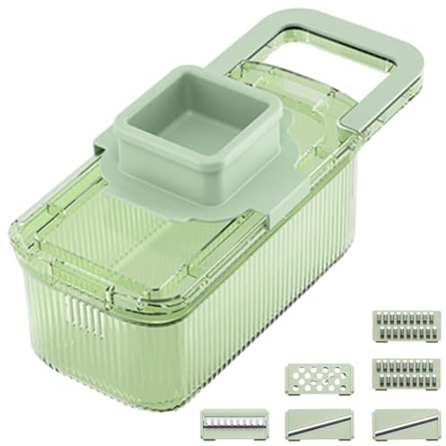 Begchy Picadores de verduras multifuncionales, rallador de alimentos, 6 herramientas de corte, cortador de verduras redondo con contenedor, cocina y comedor