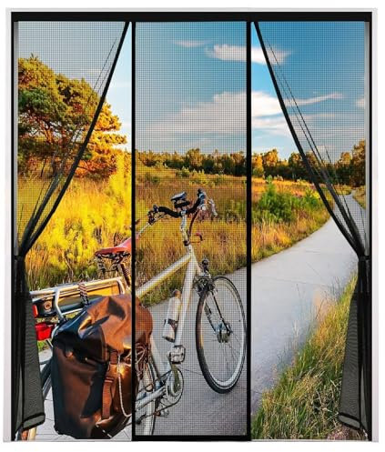 FliegengittertüR BalkontüR 215x200cm Schwarz MüCkenschutz TüR Magnet Polyester-Moskito-Netz mit durchgehendem magischem Band und starken Magneten, Fliegengitter für Tür mit Spitze