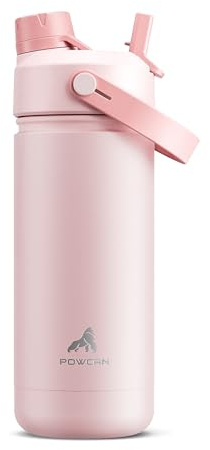 POWCAN Insulated Water Bottle with 2-in-1 Straw and Spout Lid, Keep Cold 24H, Leak-Proof, Fits in Car Cup Holder, Stainless Steel Water Bottle for Sports, School, 532 ml, Cotton Candy