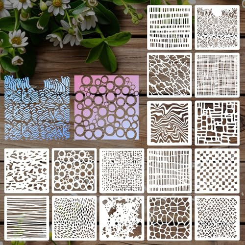 16 Stück Malerei Schablonen, 6×6inch Welle Stein Crackle Malschablone für Textilgestaltung, Wandgestaltung, Möbel, Polsterung, Wände, Karten und Leinwand