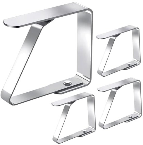 4 Stück Tischdecke Tlammern,Edelstahl Tischtuchklammern,Silber Tischdeckenhalter,Tischklammern für Dicke Tische,Tischdeckenklammern für Draußen,für Restaurant,Gartentisch, Familie Partys,8 X 7.5cm