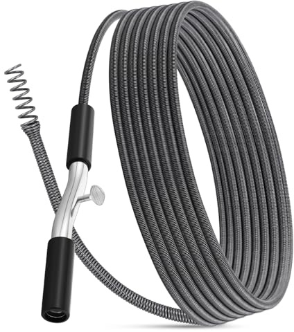 Threlaco 50 ft Drain Auger Plumbing Snake for Heavy Deep Blockages 3/8 Diameter Flexible Plumbing Cables Drain Snake for Kitchen Bathroom Shower Sink Cleaning Drainage Clogs