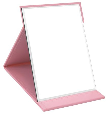 WISYOK Specchio Portatile Pieghevole, Specchio da Viaggio, Specchio Trucco con Pelle PU, HD Specchio da Campeggio, Specchi da Tavolo per Bagno, Tavolo da Trucco - 16x12cm (Rosa)