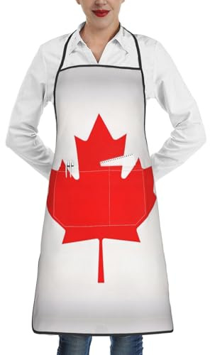 MGGAklp Grembiuli con stampa bandiera canadese per tasche e cravatte in vita grembiuli lavabili per cottura, cucina, giardinaggio, bianco, Taglia unica