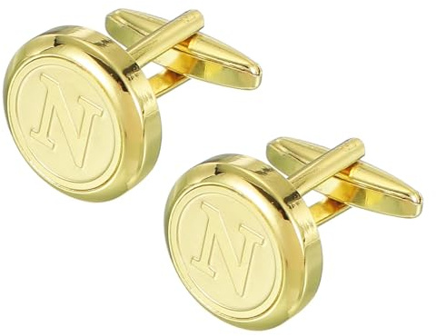 sourcing map Boutons de manchette classiques en cuivre avec initiale de l'alphabet de A à Z 26 lettres dorées N pour smoking avec boîte cadeau pour les affaires décontractées à formelles, les mariages