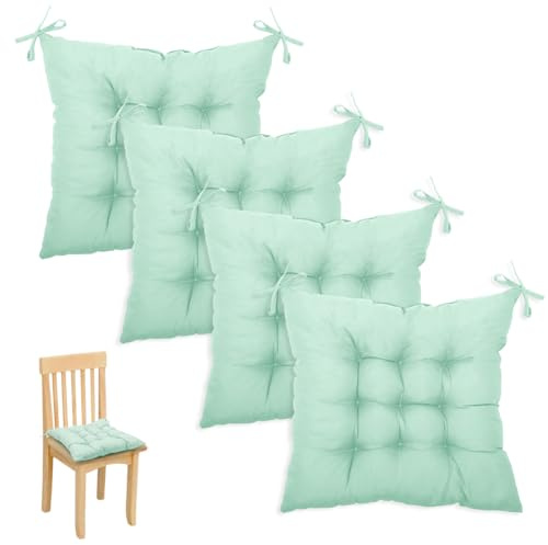 Wapasezyar Lot de 4 coussins de chaise 40 x 40 cm avec rubans rembourrés avec lacets pour chaise de salle à manger (vert menthe)
