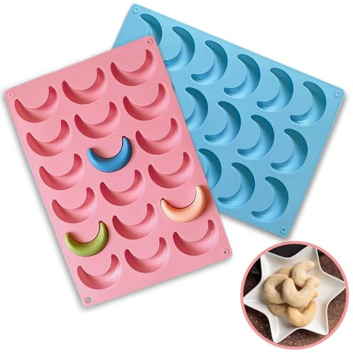 BOOSHMall 2 Stück Vanillekipferl Backform, Silikon Vanillekipferl Plätzchenform, Vanillekipferl Blech, Lebensmittelechte Silikonform für Weihnachten, Kipferl, Gebäck & Schokolade