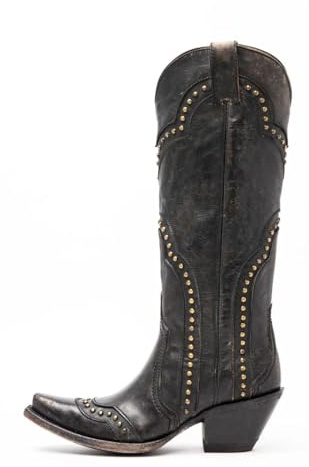 keleimusi Ladies Western Cowboy Boots Distressed Stitch Studded Snip-Toe Mid Calf/Knee High Cowgirl Boots Pull-on Country Boot for Women