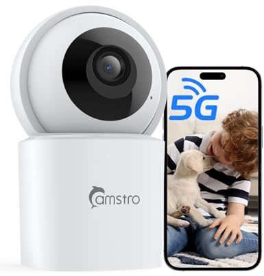 CAMSTRO Telecamera di sorveglianza interna 3K, telecamera Wi-Fi a 360° per la sicurezza domestica, 2,4/5 GHz Wi-Fi girevole/inclinazione, visione notturna, audio bidirezionale, memoria SD/cloud