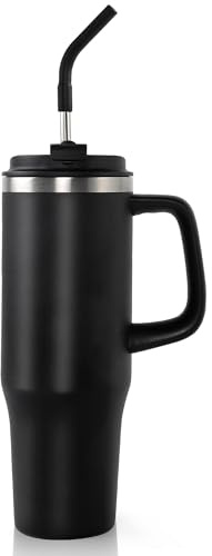 CALIYO Trinkflasche Edelstahl 304, Thermobecher 1,2 L, BPA-frei, für Kohlensäure geeignet, hält Getränke 12–48 Std. warm, auslaufsicherer Schraubverschluss, spülmaschinengeeignet, Schwarz